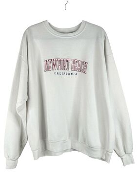 Classic Newport Beach California White Pink Blue Spellout Sweatshirt Size XL